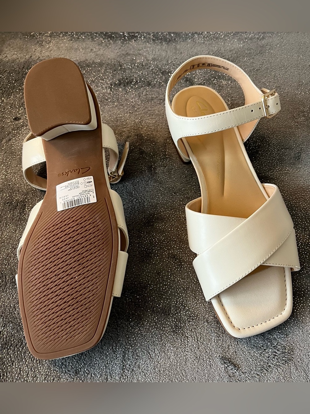 Clarks White Leather Crisscross Ankle-Strap Sandals
